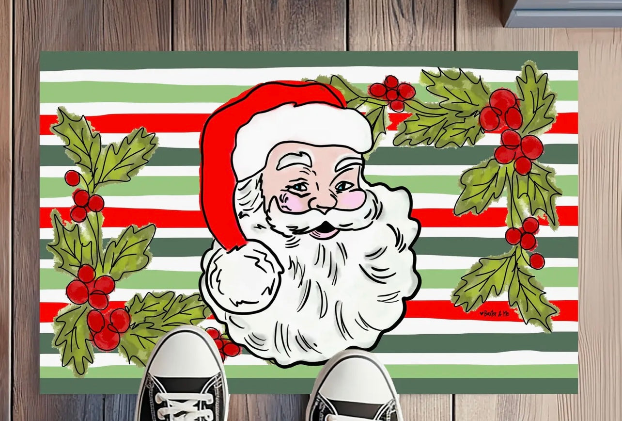 Vintage Santa on Christmas Stripes Rug
