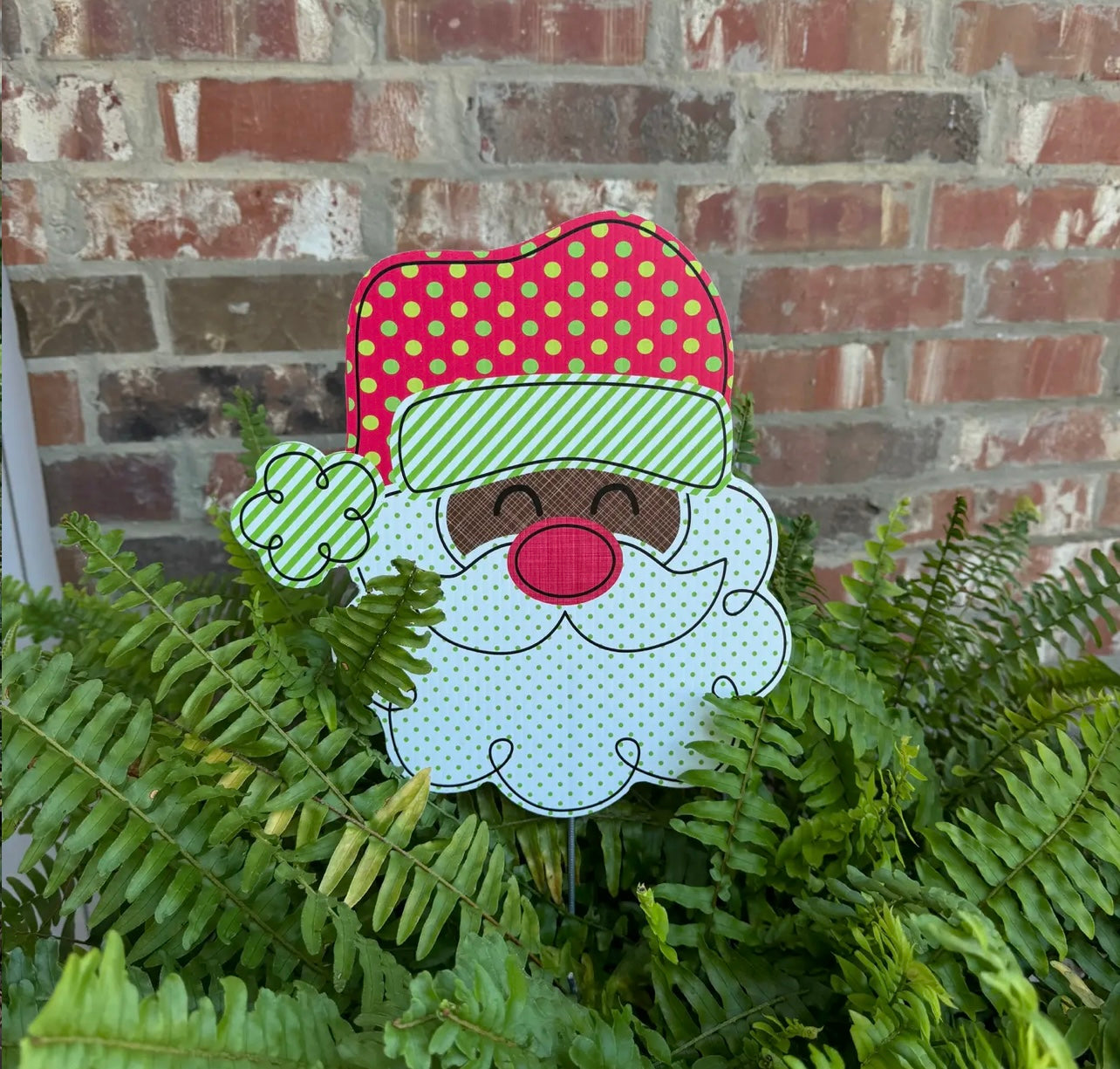 Lovely Reese Polka Dot Santa Dark Skin Flower Pot Sign