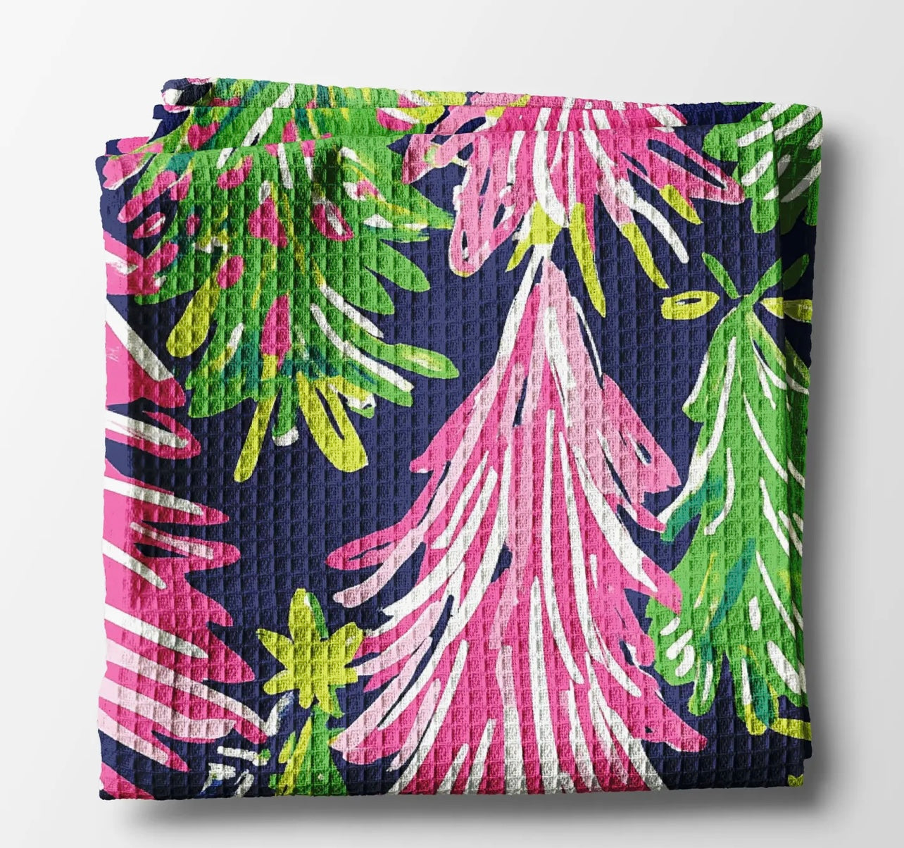 Preppy Navy Pink Chinoiserie Christmas Kitchen Towel