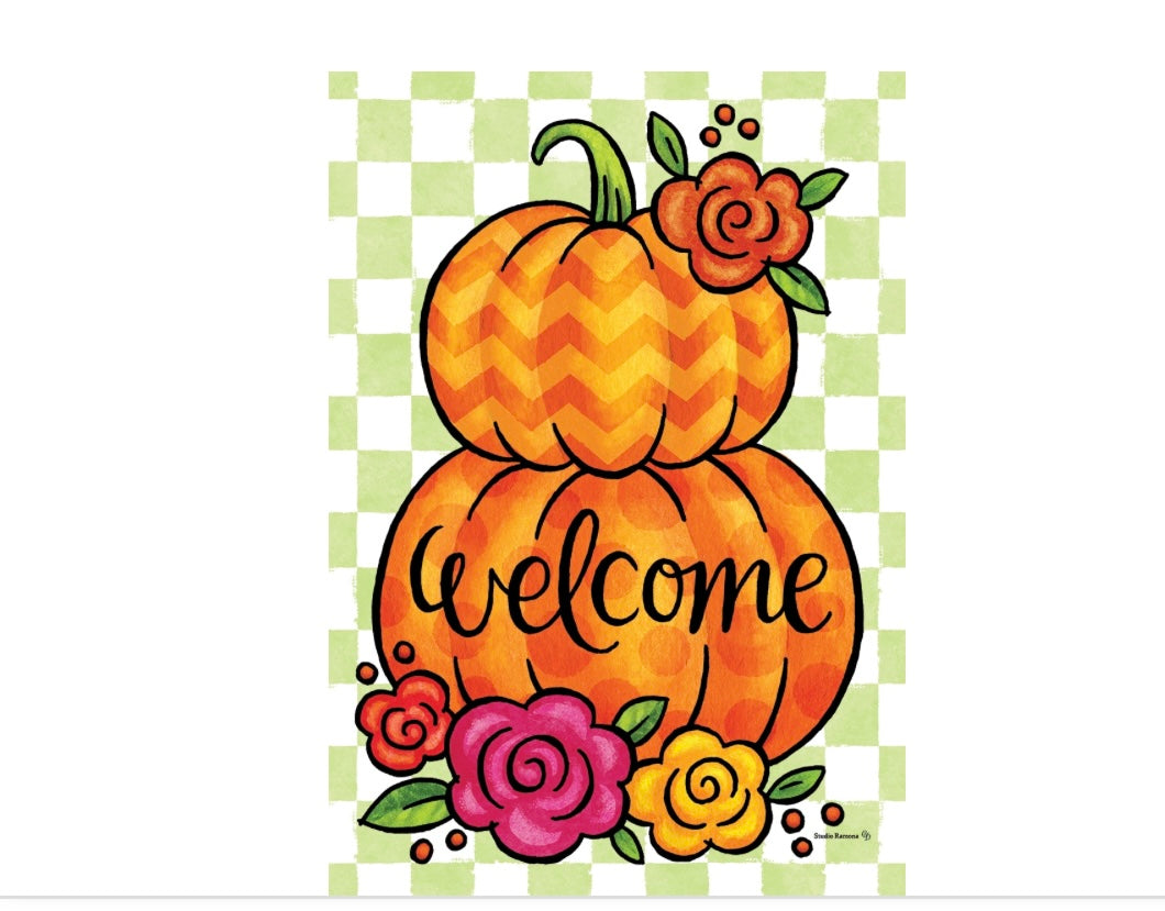 Custom Decor Floral Pumpkins Large Flag