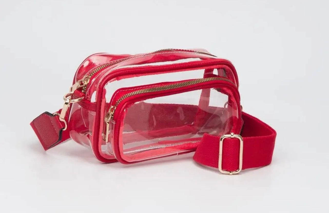 Clear Crossbody Bag with Outer Pocket - Red