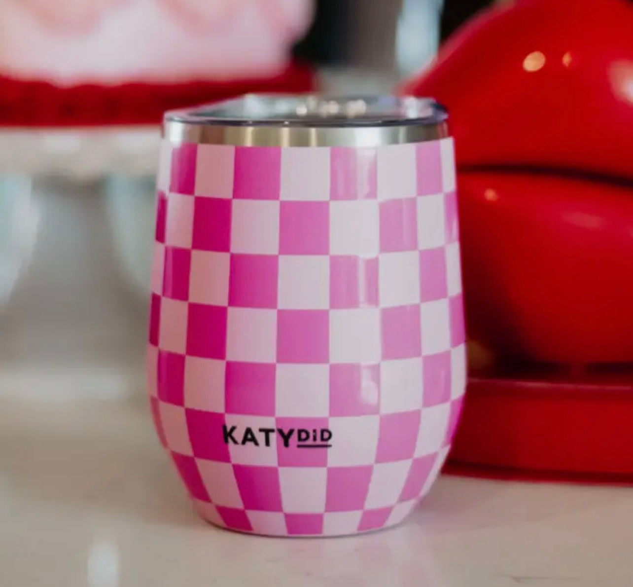 Pink Checker Insulated Wine Tumbler