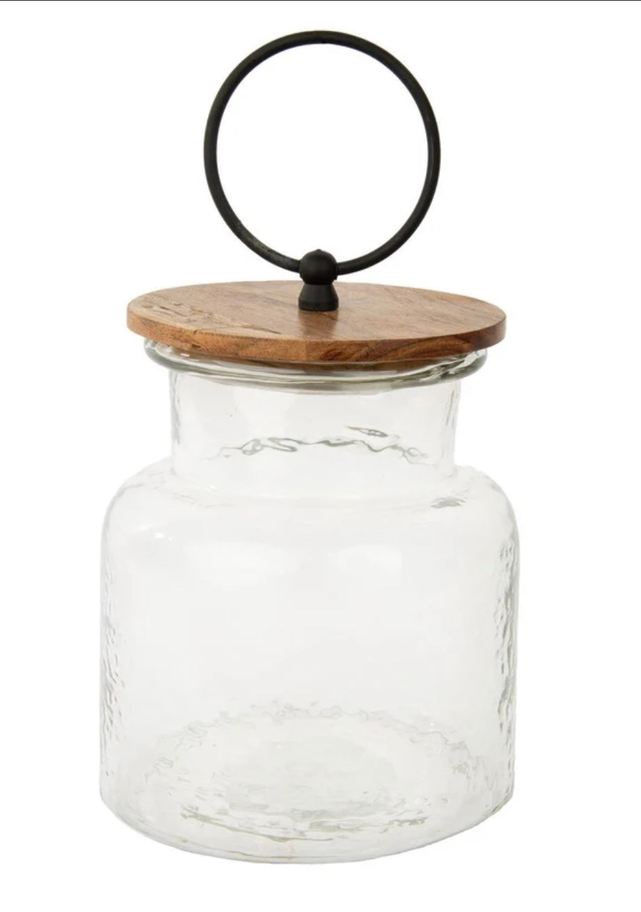 Round Top Glass Jar with Natural Wood Lid