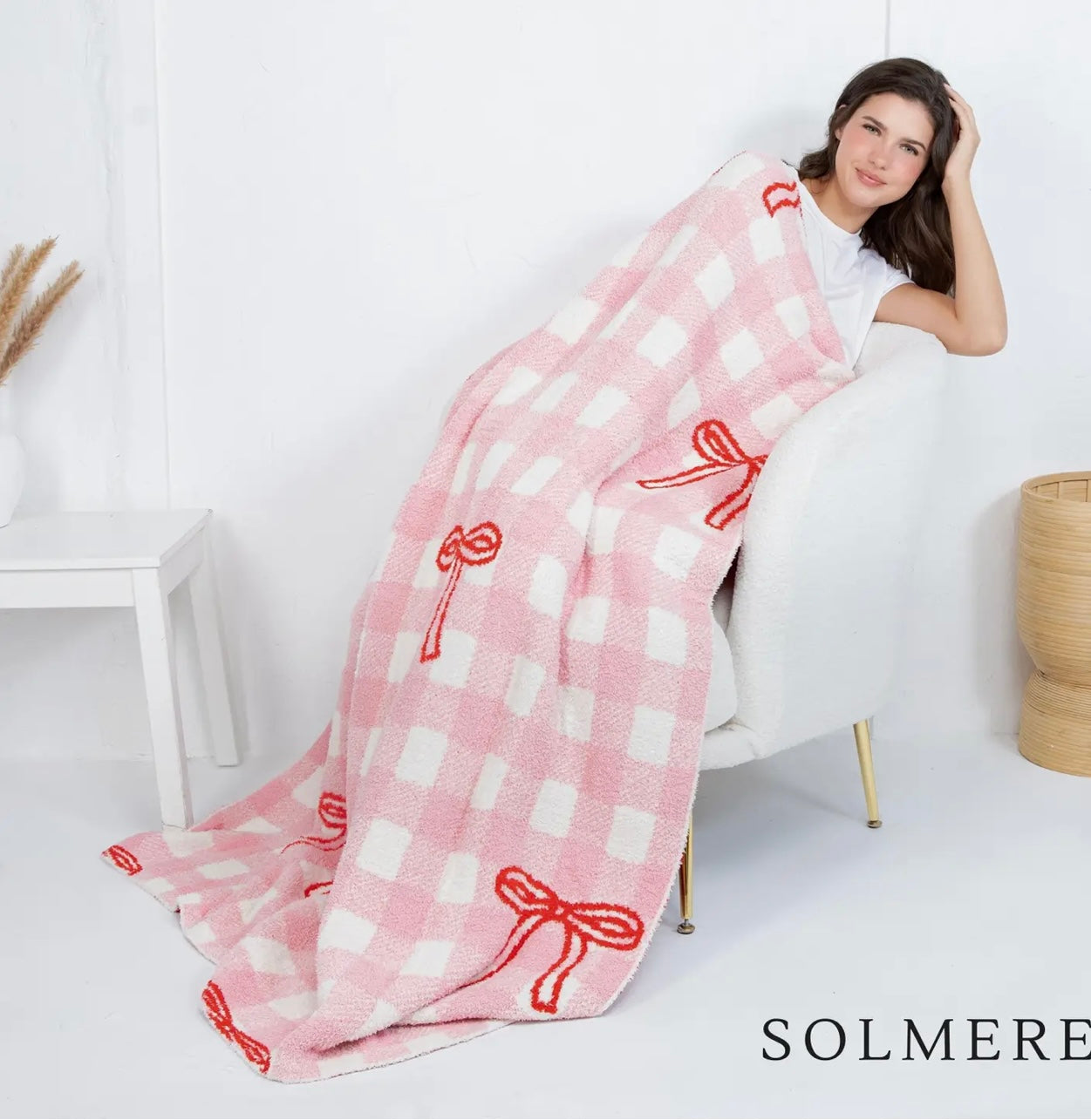 Checkered Red Bow Blanket