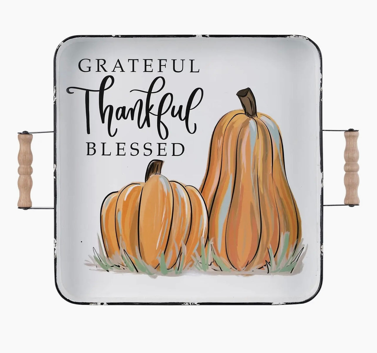 Glory Haus Thankful Grateful Pumpkin Enamel Tray