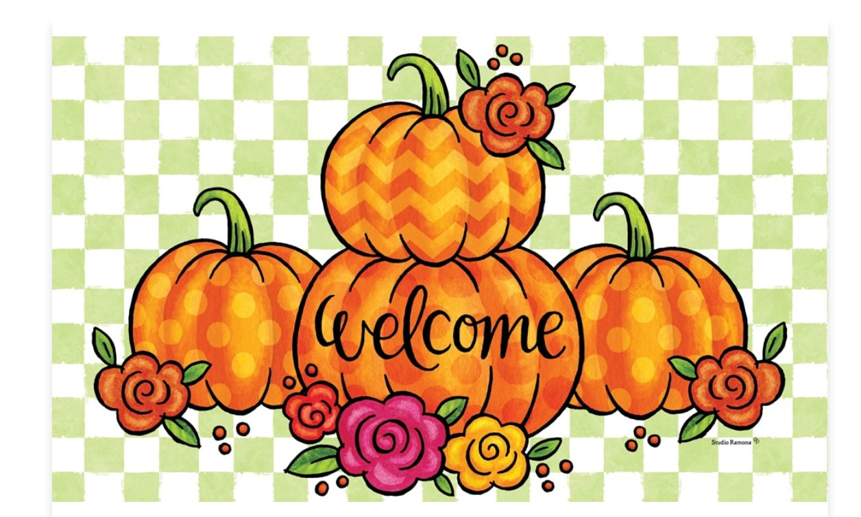 Custom Decor Floral Pumpkins Mat