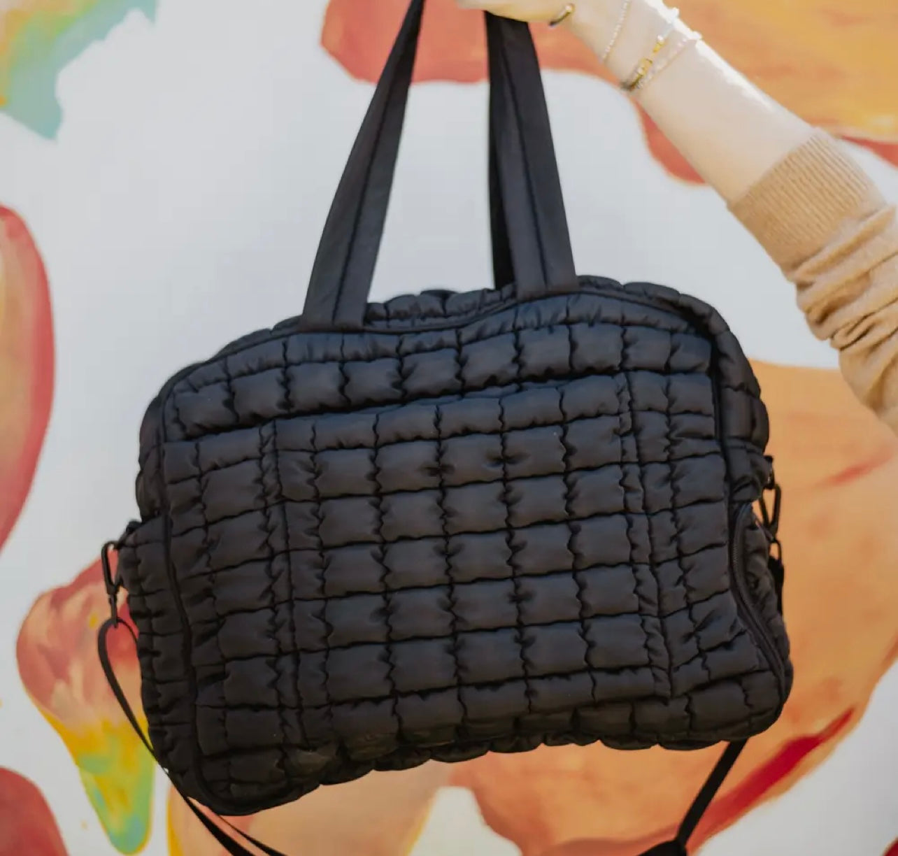 Black Quilted Duffel Weekender Bag