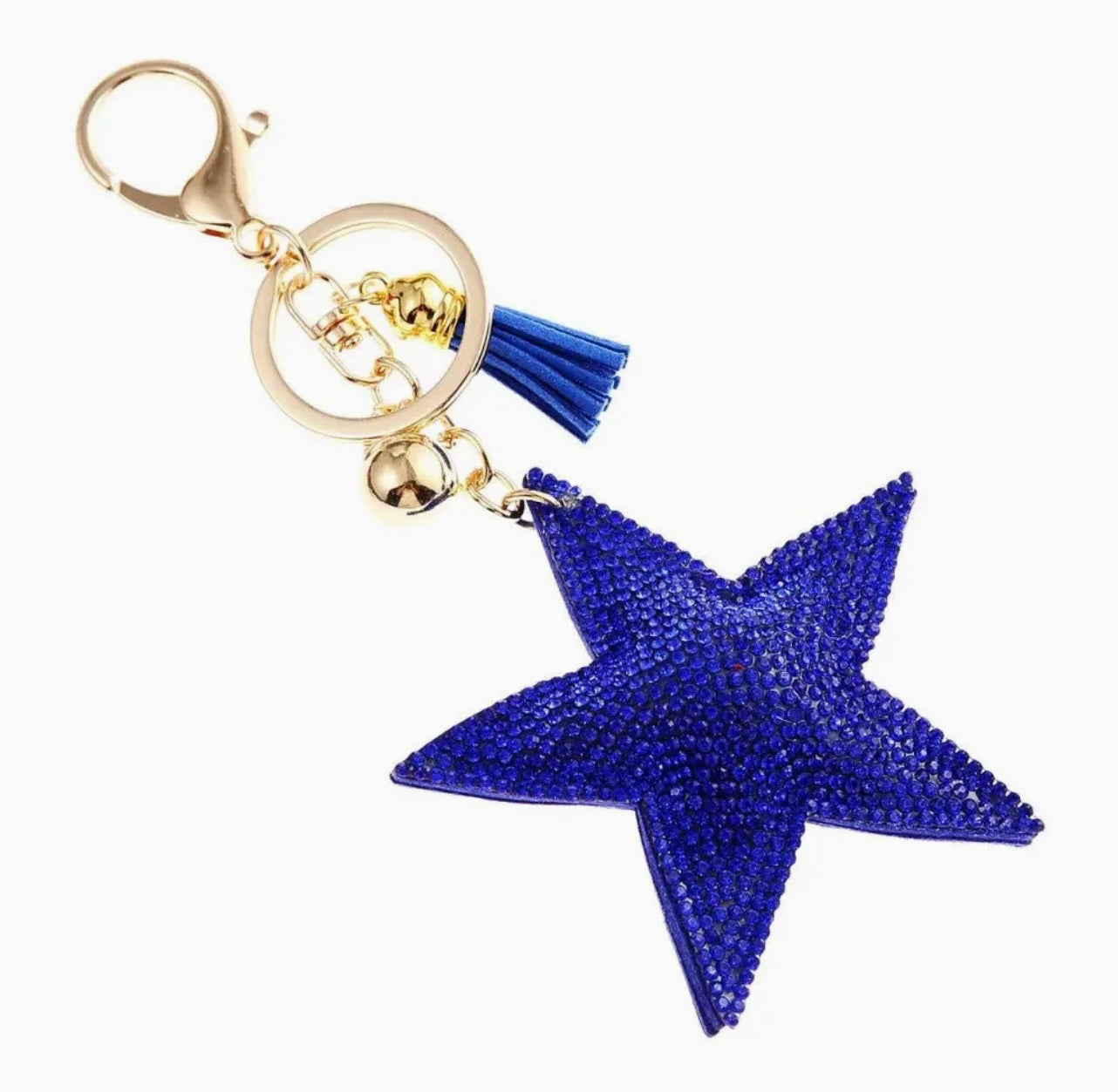 Rhinestone Studded Puffer Star Keychain - Blue