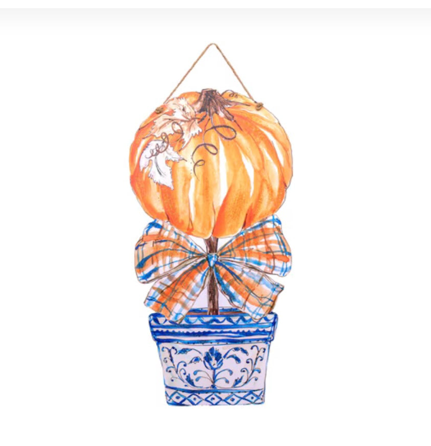 Round Top Blue Pumpkin PVC Door Hanger