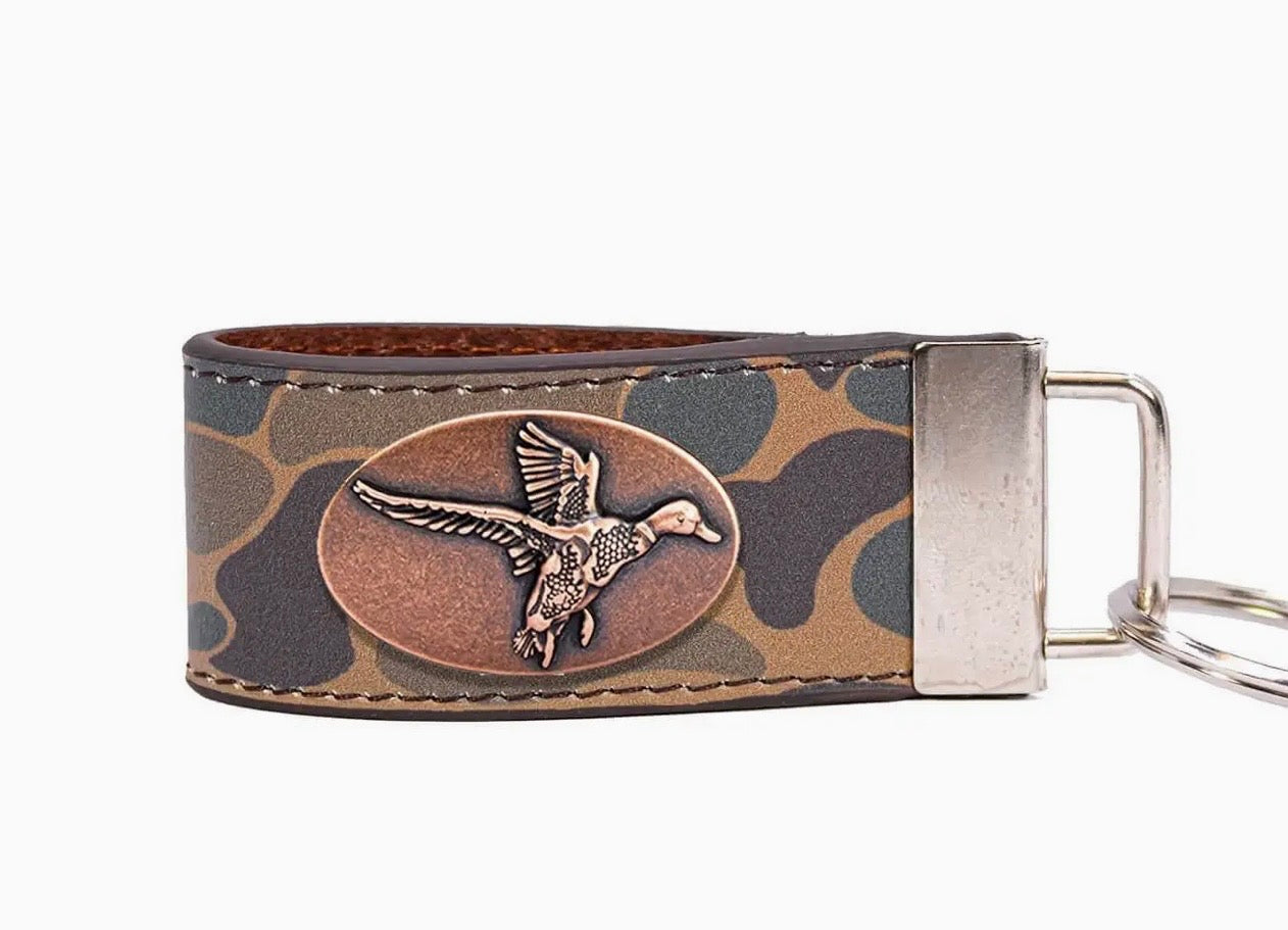 Zep Pro Mallard Hunting Old School Camo Leather Loop Keychain - Brown Tan Camo
