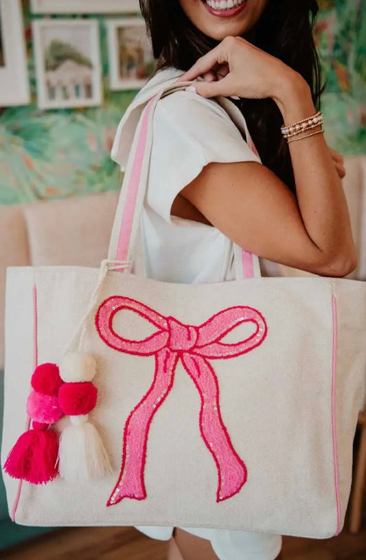 Pink Bow Sequin Tote Bag