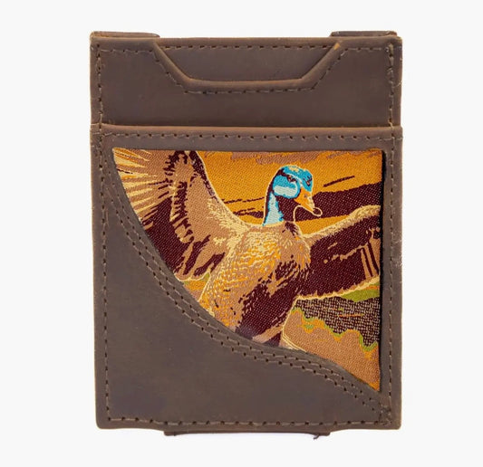 Zep Pro Mallard Men’s Magnetic Front a pocket Woven Patch Leather Wallet