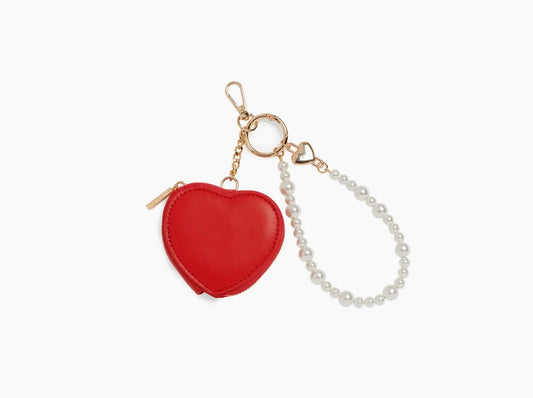 Heart Pouch Bag Charm Key Ring Red