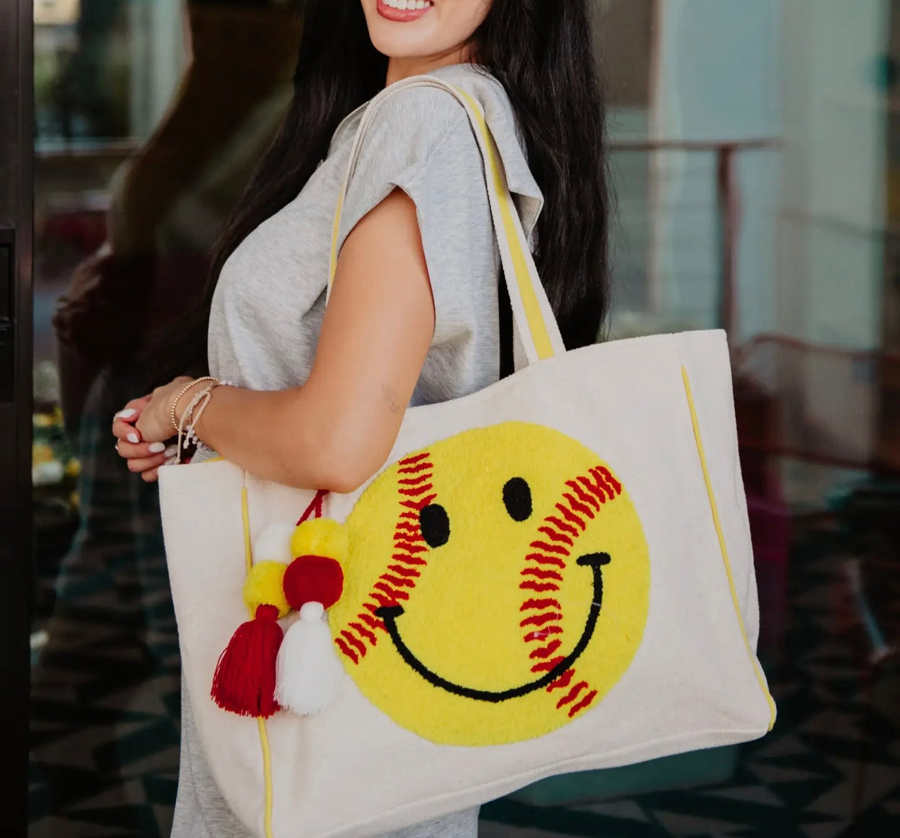 Softball Happy Face Tote Bag