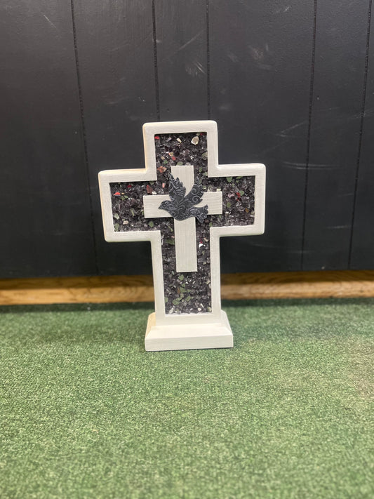 Handmade Wooden Cross- Small Purple w Bird