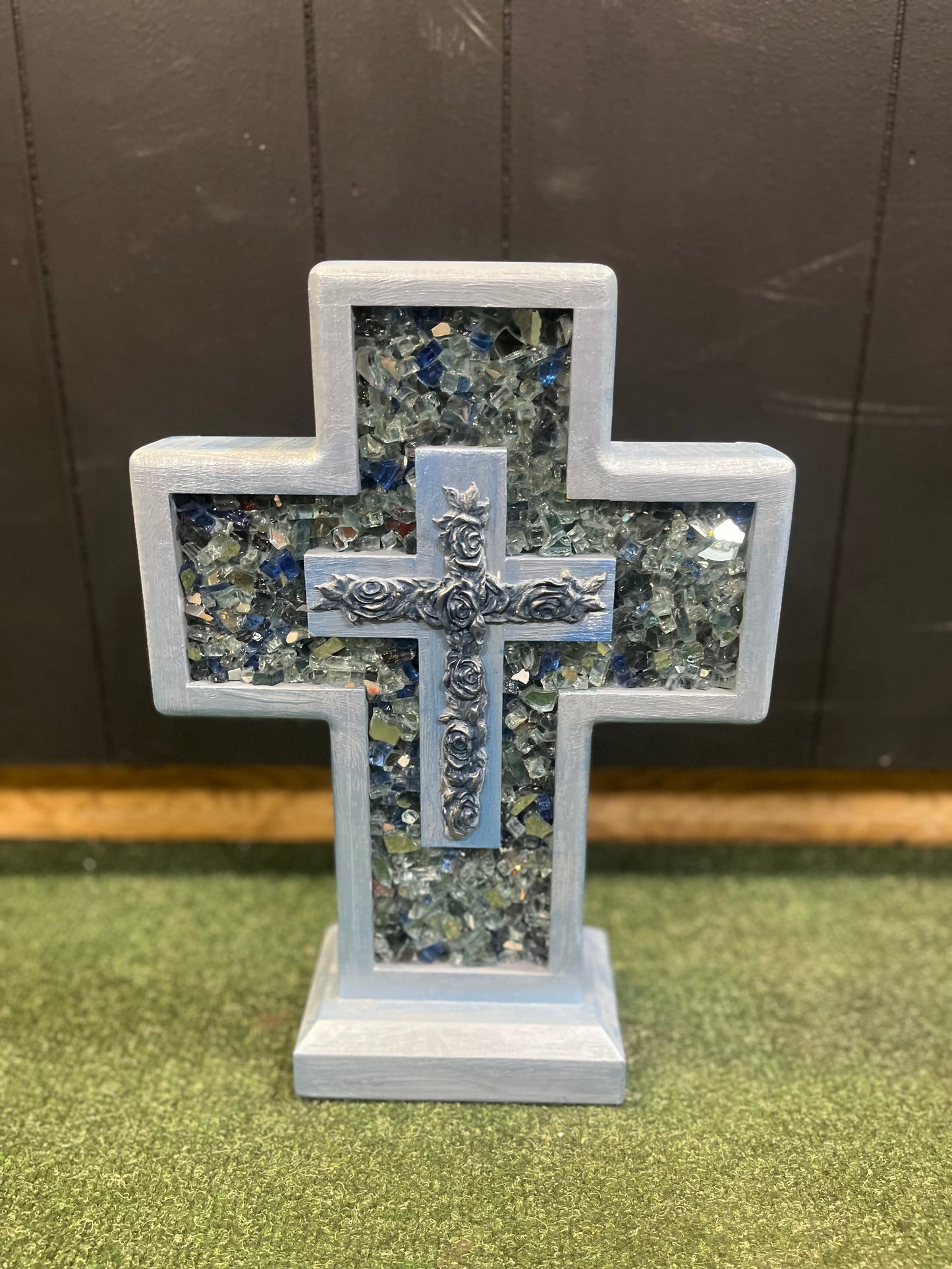 Handmade Wooden Cross- Small Blue