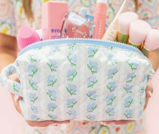 Quilted Cosmetic Pouch with Side Handle