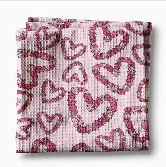 Valentine Heart XOXO Galantine Kitchen Towel Waffle Baking