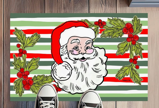 Vintage Santa on Christmas Stripes Rug
