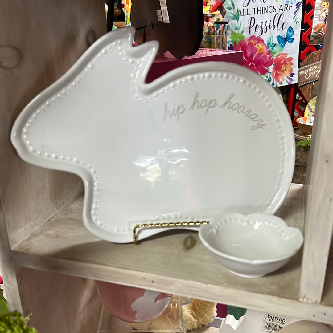 B&B White Hip Hop Hooray Bunny W/Tail Bowl