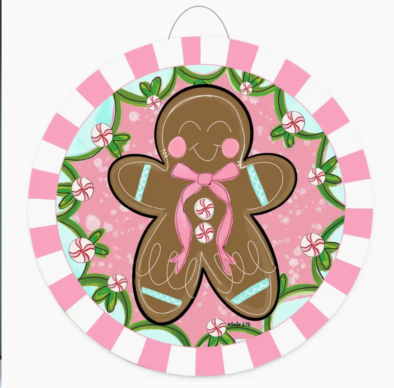 Pink Peppermint Gingerbread Door Hanger