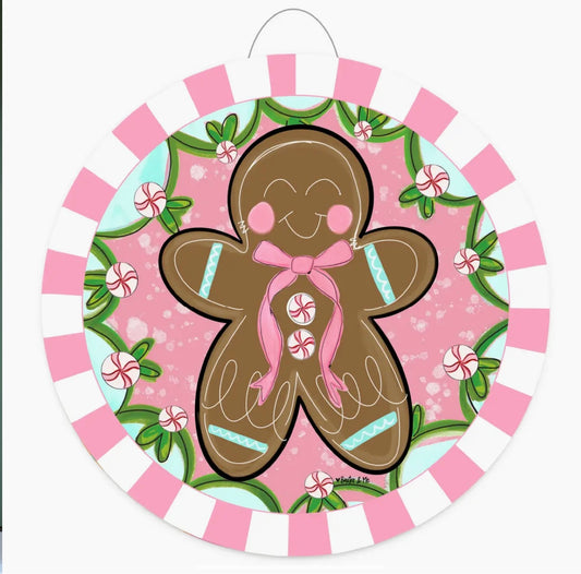 Pink Peppermint Gingerbread Door Hanger