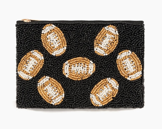 Football Beaded Zip Pouch