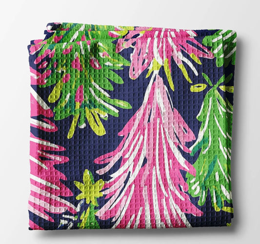 Preppy Navy Pink Chinoiserie Christmas Kitchen Towel