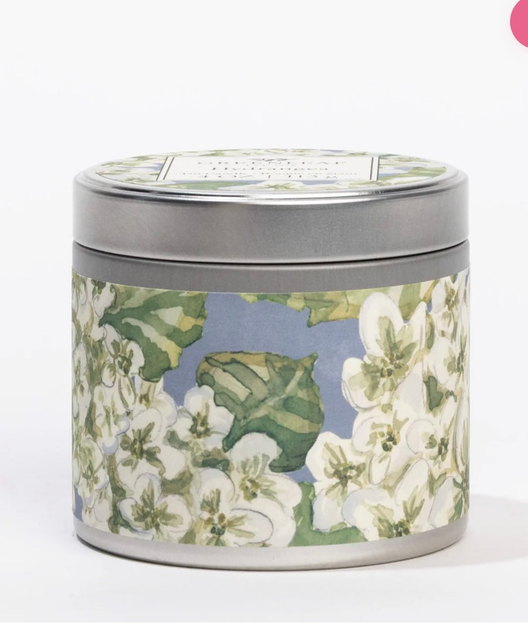 Green Leaf Hydrangea Tin Candle
