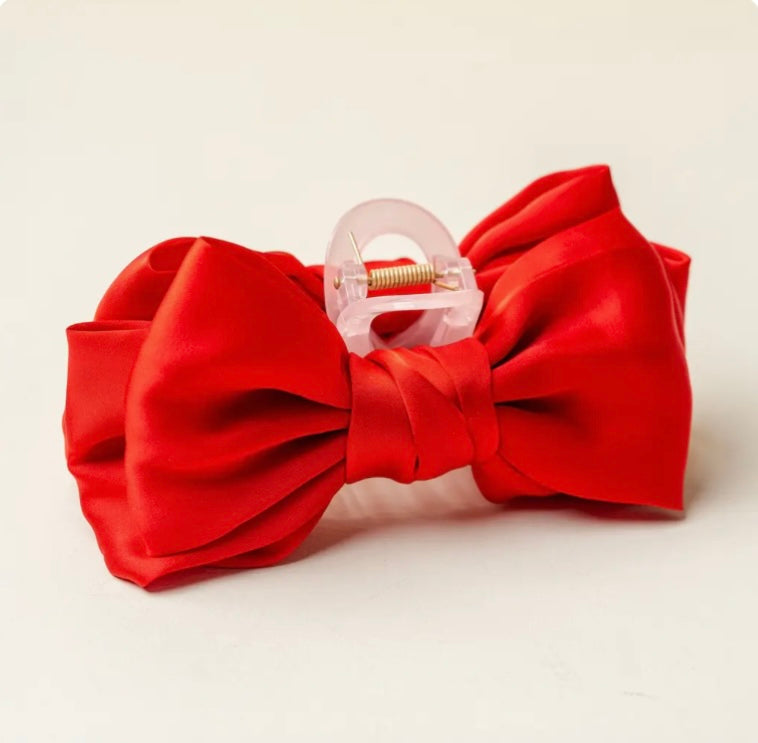 Satin Bow Claw Clip Red