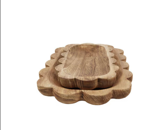 Round Top Lace Wood Tray Large