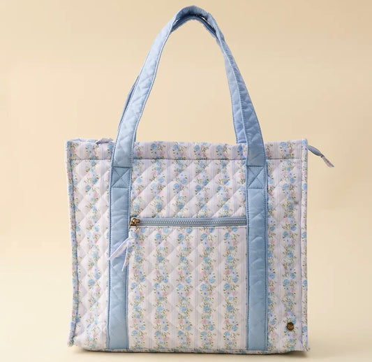 The Everyday Quilted Tote Bag- Petal Parade Blue