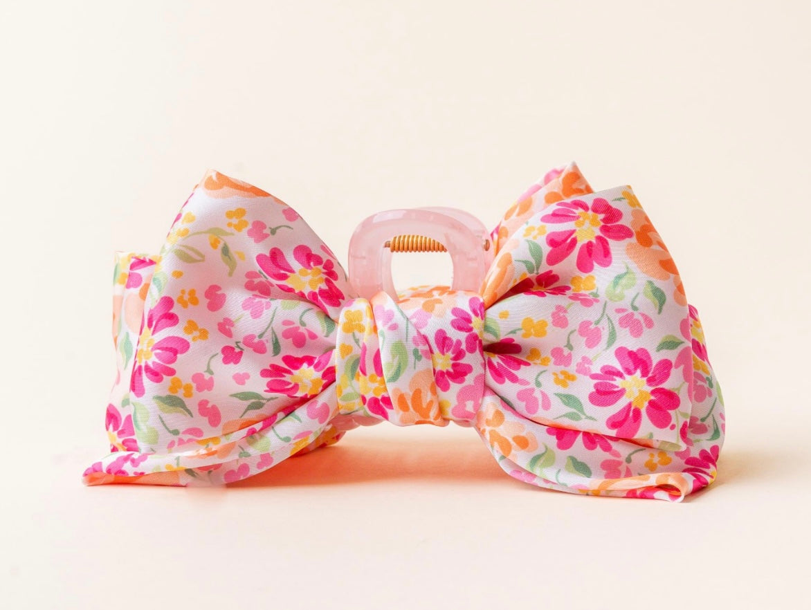 Satin Bow Clip Secret Garden Pink