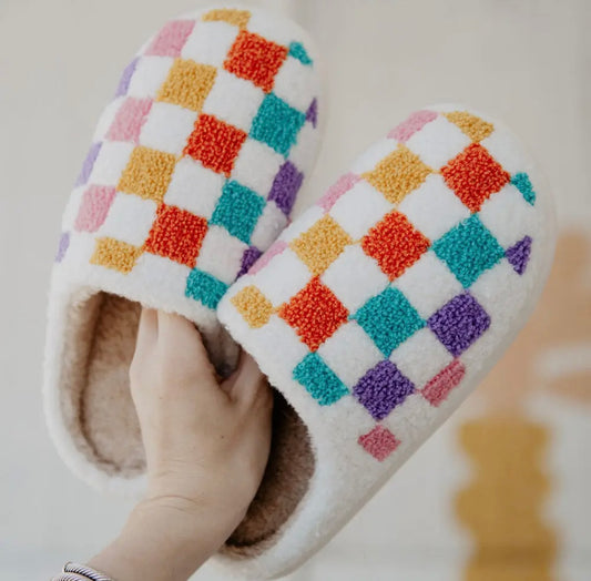 Multicolored Checkered Slippers S/M
