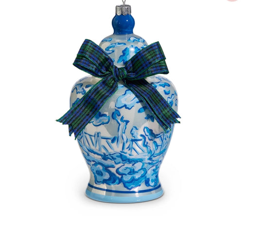 RAZ 6" Ginger Jar with Black Watch Bow Ornament