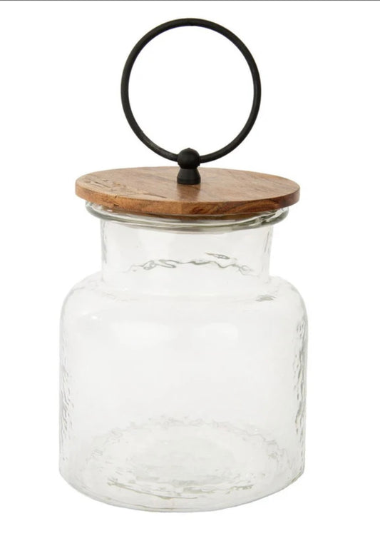 Round Top Glass Jar with Natural Wood Lid