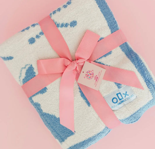 Wrapped in Bows - Plush Cozy Blue Bow Luxury Throw Blanket