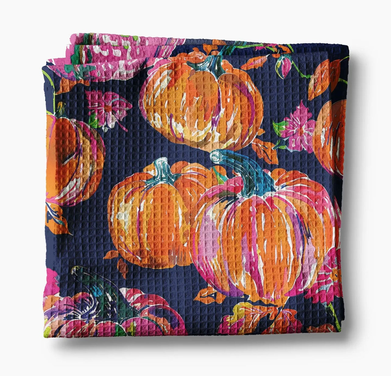 Preppy Navy Pink Pumpkin Fall Coastal Kitchen Towel