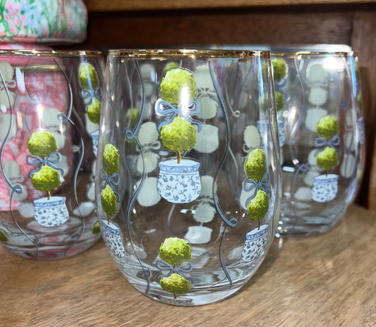 Stemless Wine Glass Topiary Print