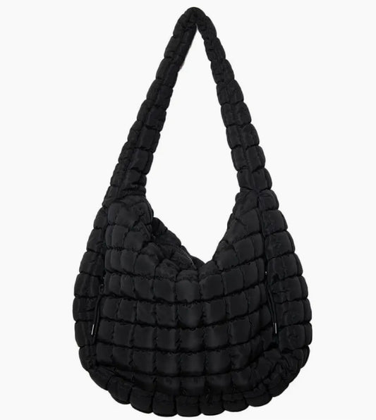 Black Oversized Quilted Hobo Tote Bag