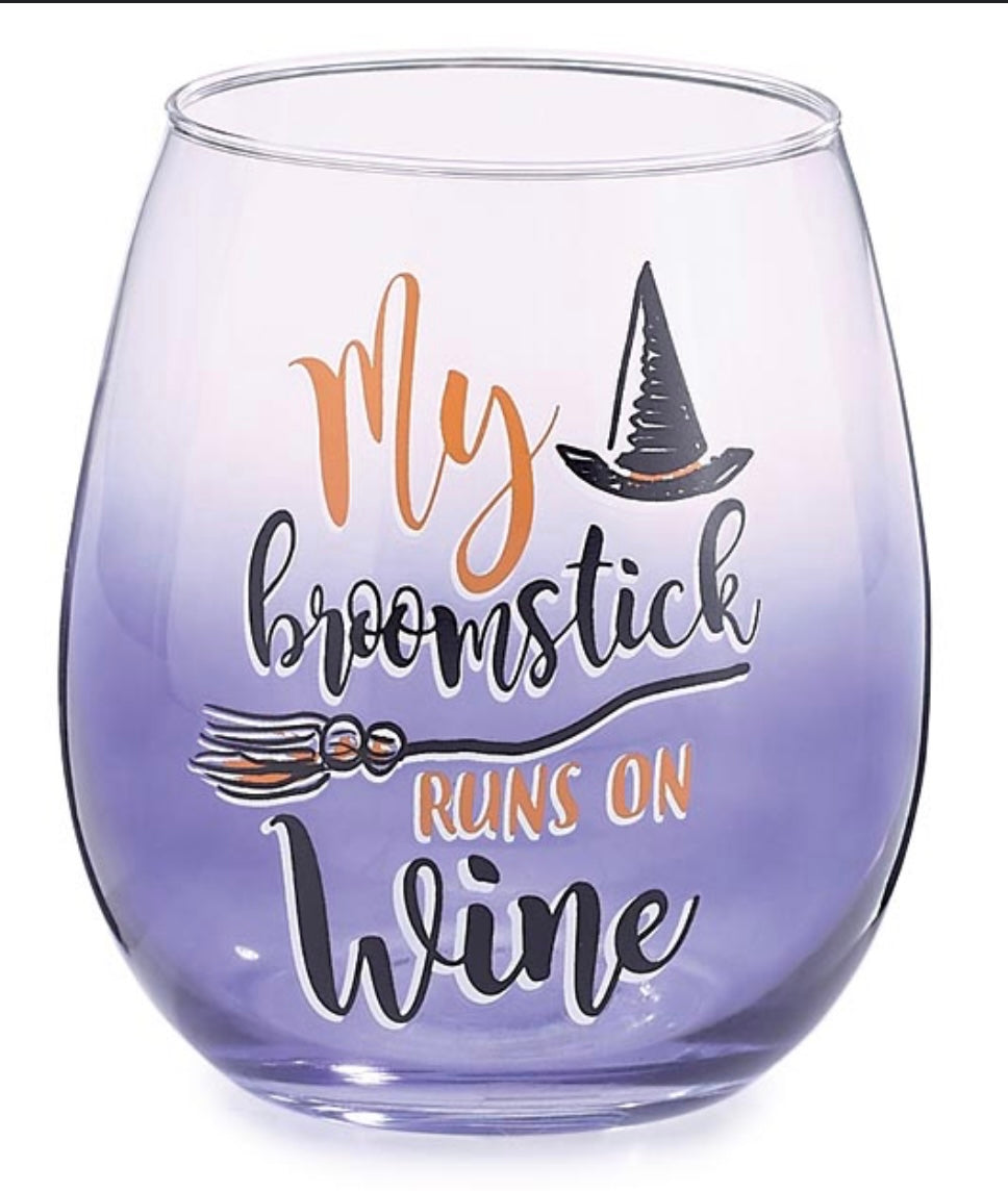 My Broomstick Runs on Wine Wine Glass