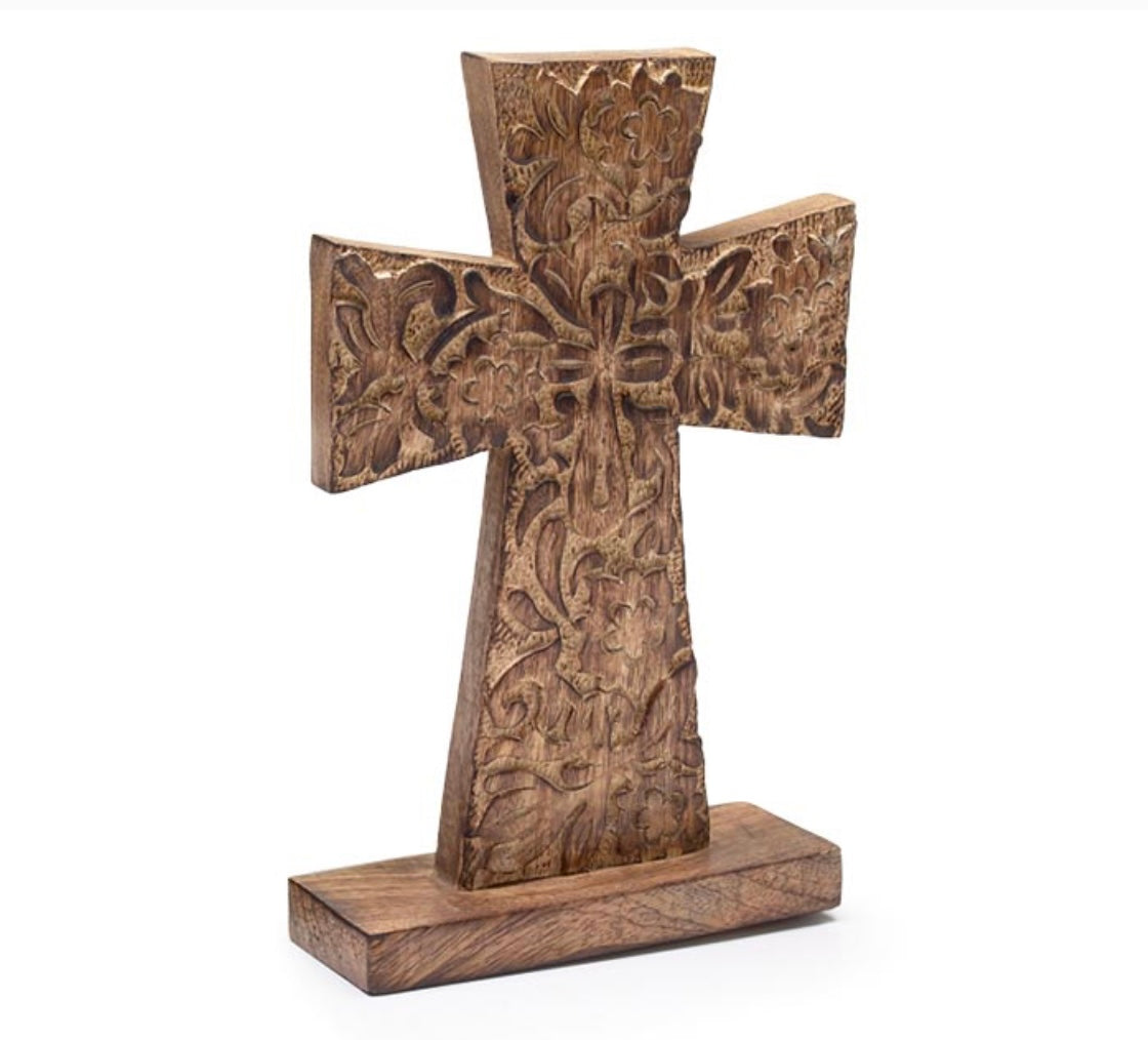 Shelf Sitter Brown Wooden Cross
