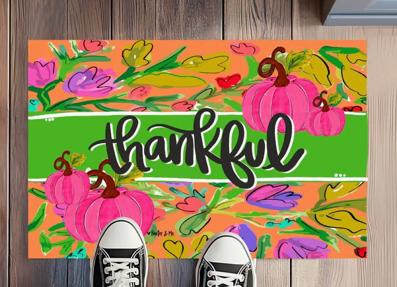 Thankful Pink Pumpkin in Bloom Rug Floormat