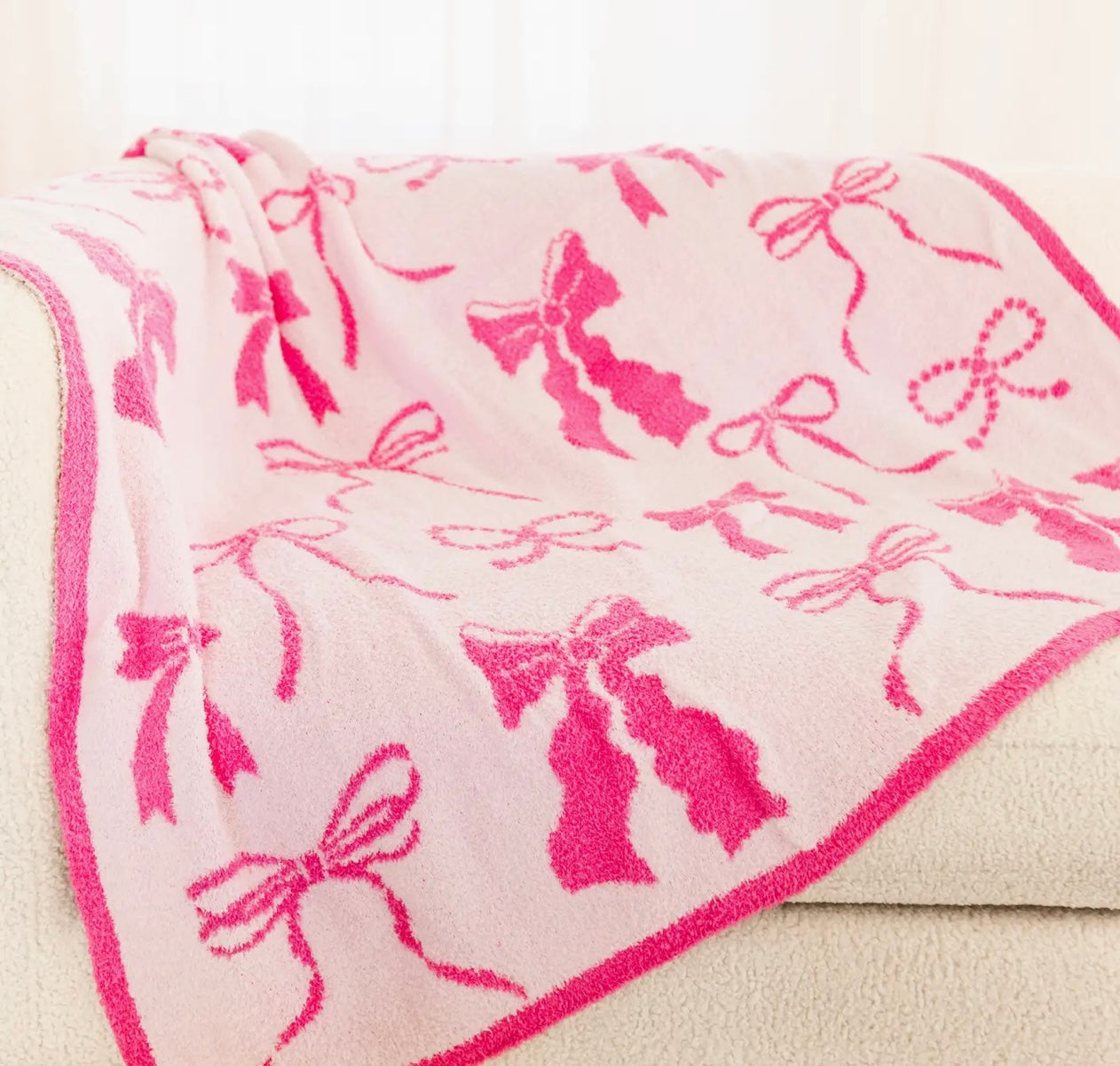 Wrapped in Bows - Plush Cozy Pink Bow Luxury Throw Blanket