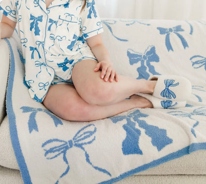 Wrapped in Bows - Plush Cozy Blue Bow Luxury Throw Blanket