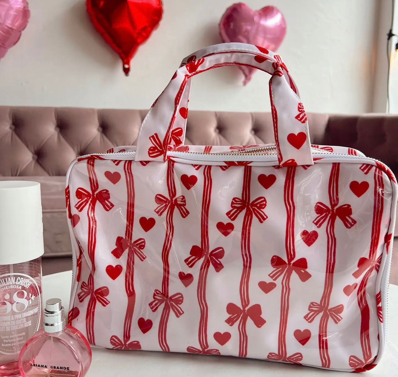 Clear Coat Toiletry Case - Hearts + Bow