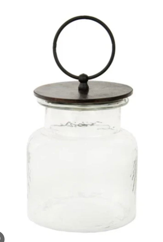 Round Top Glass Jar Round with Black Lid