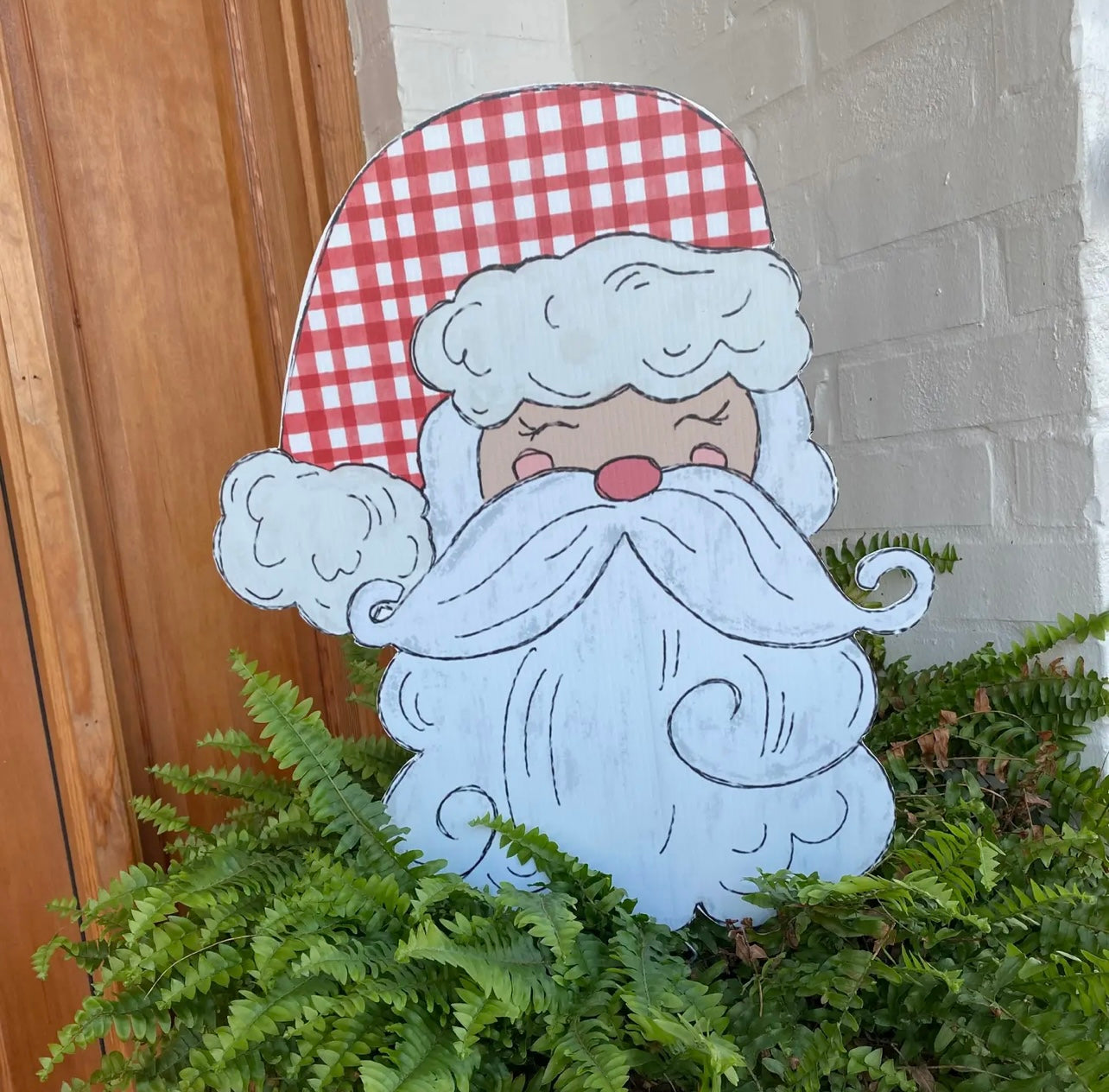 Lovely Reese Gingham Santa Red Flower Pot Sign
